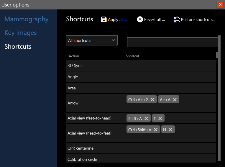 The Shortcut menu is located under User Options.