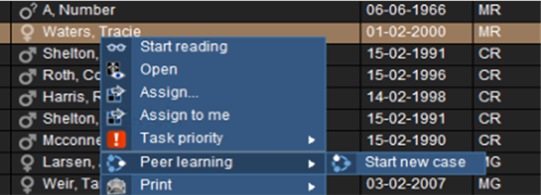 Select Peer learning from the menu to see the options to create a new case